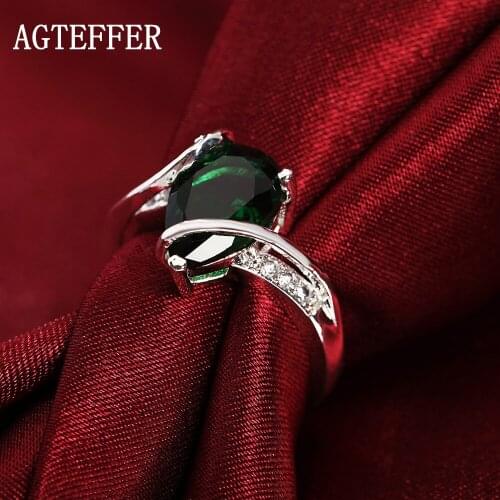 AGTEFFER 925 Sterling Silver AAA Zircon Green Crystal Ring For Women Fashion Wedding Engagement Party Charm Jewelry