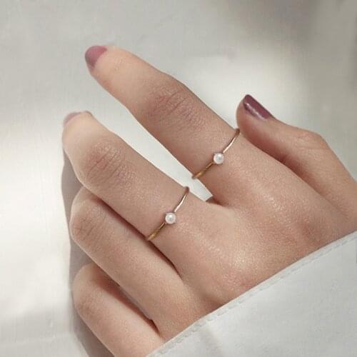 European&American Retro Simple Sweet Pearl Ring for Women with Real Gold Plated Fine Tail Ring Explosive Accessories Jewelry