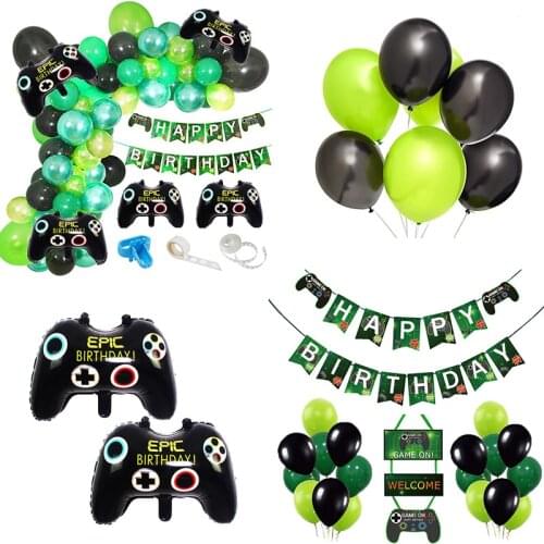 1 Set Game On Party Decor Latex Balloons Black Gamepad Happy Birthday Banner Boys Game Birthday Party Decor Supplies Kids Toy