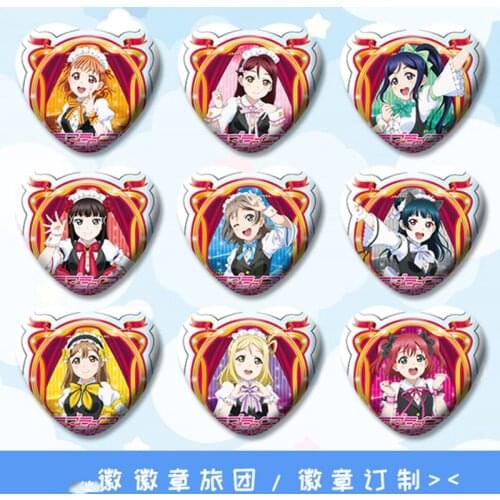 1pc 58MM Anime Love Live!Sunshine!! aqours ChikaRikoHanamaru Iron Heart Cute Pins Badges Brooch Icons