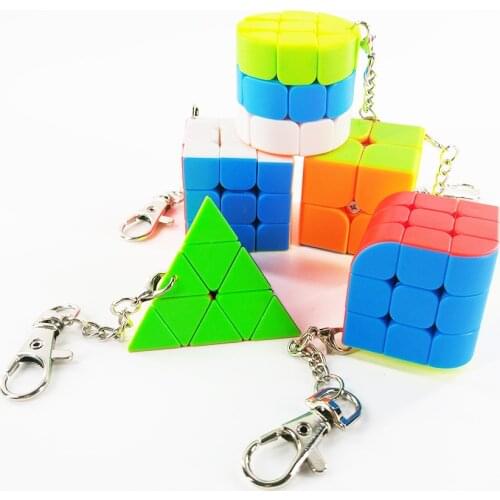 Mini Keychain Magic Cube Puzzle Toy 2x2x2 3x3x3 Trihedral Cylinder Pyramid Cubo Magico Educational For Children Gift