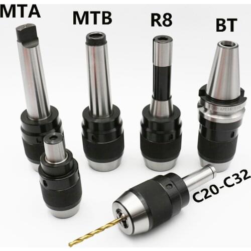 1pcs MT2 MT3 MT4 C20 C25 C32 R8 APU13 APU16 milling machine tool holder, one-piece Mohs self-tightening drill chuck