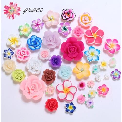 10pc/lot Mixed Assorted Colors Size Designs Polymer Clay Flower Beads For Earring Craft Jewelry Making Decoration Accessory