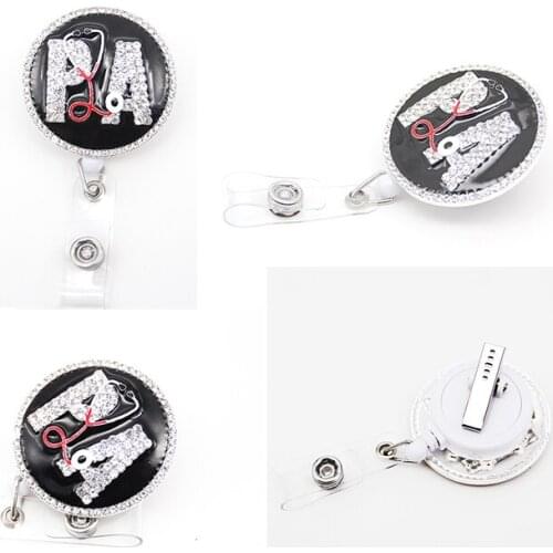 2021 lailina Medical Nurse EKG Stethoscope Heart RN PA Rhinestone Retractable Badge Reel With Clip For Nurse Accessories
