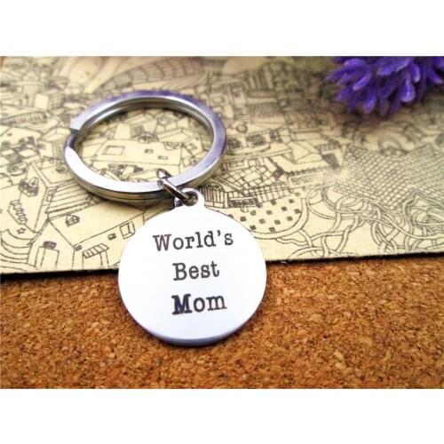 3pcs/lot 28mm stainless steel keyring with 20mm stainless steel circle "worlds best mom" charms keyring