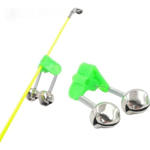 5pcs/lot Rod Bell Rod Clamp Fishing Bite Alarms Fishing Tip Clip Bells Ring Green ABS Fishing Accessory Outdoor Metal