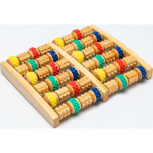 6 Row Wooden Foot Massager Roller Heath Therapy Acupressure Relax Massage Pain Stress Relief Shiatsu Roller Feet Care Massager