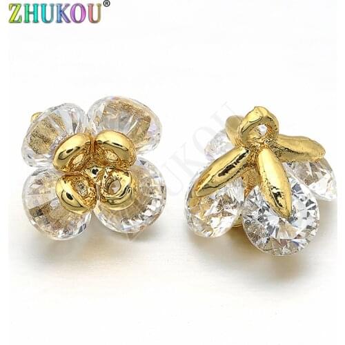 7x7mm Brass Cubic Zirconia Flower Charms Pendants Links DIY Jewelry Bracelet Necklace Making, Hole: 0.5mm, Model: VD247