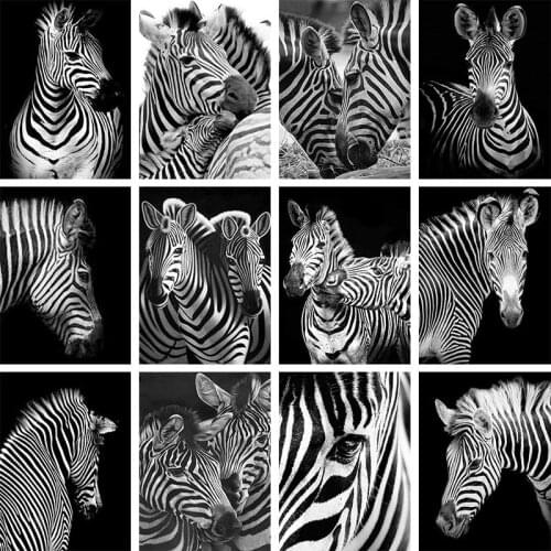 Diamond Embroidery Black White Zebra 5D DIY Diamond Painting Cross Stitch Full Square Drill Animal Living Room Decor