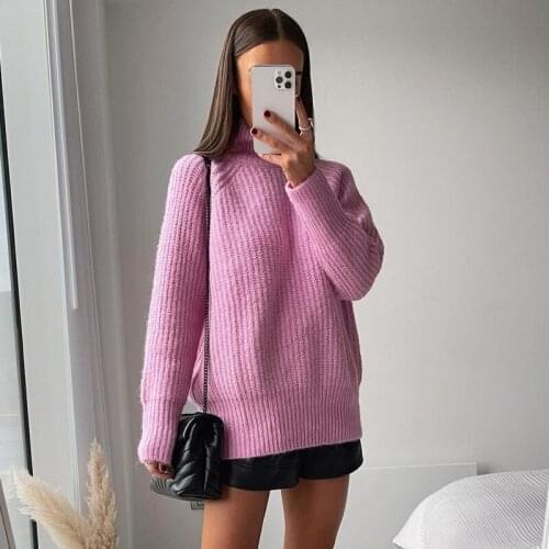 Ardm Sweet Purple Long Sweater Women Hight Collar Casual Wram Oversized Knitted Sweater Vintage Pullover Female New Winter Tops