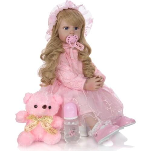 Bebes doll New Design Elegant Reborn Baby Girl Dolls 60 cm Princess Soft Vinyl Baby Reborn With Long Gold Curly Christmas Gifts