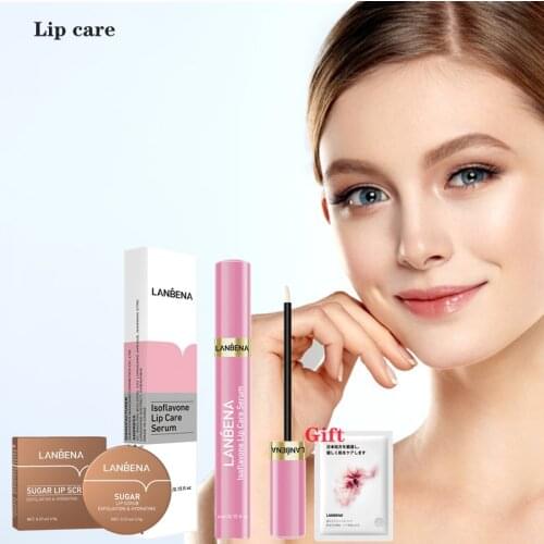 LANBENA Lip Mask Nourishing Repairing Reduce Fine Lines Lips Care Serum Scrub Lip Balm Dryness Exfoliating Lip Care 2pcs