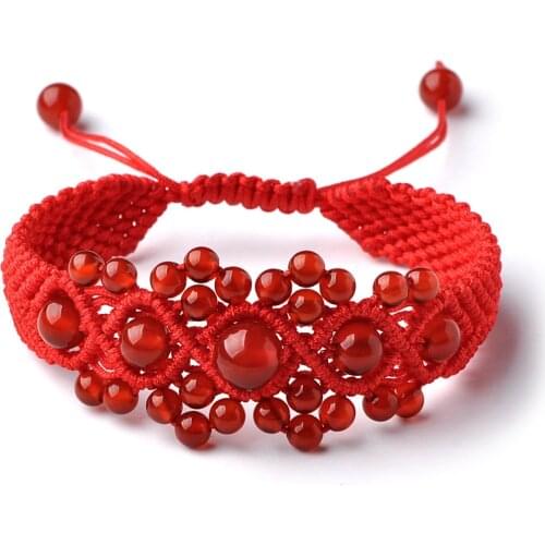 Natural Red Gems Charm Bracelets For Women Handmade Braiding Adjustable Red Thread Bracelets Waistbands Jewelry Pulseiras