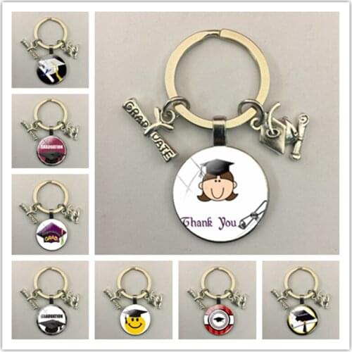 Bachelor hat and diploma graduation picture keychain glass round cabochon keychain pendant graduation gift