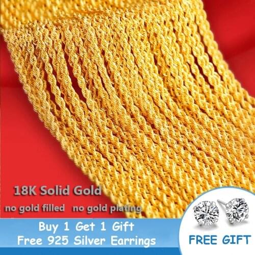 YUNLI Real 18K Gold Twisted Chain Necklace Pure AU750 Chain Hemp Rope for Women Fine Jewelry Gift