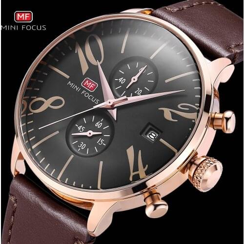 MINI FOCUS Classic Watch Men Waterproof Chronograph Quartz Clock Genuine Calendar Leather Strap Mens Watches Top Brand Luxury