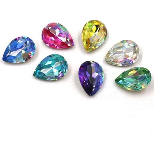 High quality crystal Laser Teardrop shape K9 glass pointback rhinestones diy clothing/necklace/wedding decorations