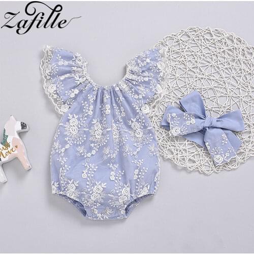 ZAFILLE Lace Baby Summer Romper and Hat Off Shoulder Bodysuit For Newborns Baby Girl Clothes 2021 Infant Baby Onesies Newborn