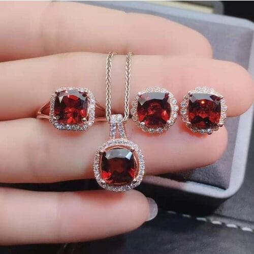 Natural garnet S925 Ring Earring Pendant Necklace Set fashion luxury jewelry suitable for wedding and Party