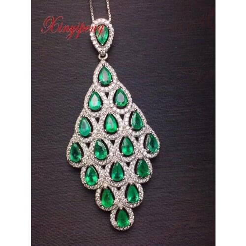 925 silver inlaid emerald pendant style beautiful women model
