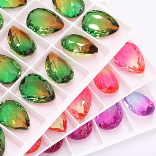 Colorful Decoration Stones For Bags Clothes Tear Drop Loose Rhinestones K9 Glass Rhinestones Pointback Glue Crystal Strass