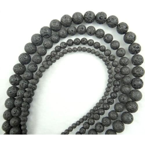 Top Quality Round Ball Black Natural Stone Lava Bead Volcanic Rock Bead 4/6/ 8/10/12mm DIY Bracelet Jewelry Making Strand 15.5