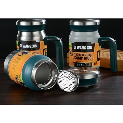 620ml Stainless Steel Thermos Cup with Filter Office Double Wall Vacuum Insulated Coffee Mug with Handle