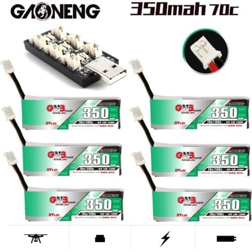 GNB 1S 350mAh 3.8V 70C/140C 4.35V HV Lipo Battery +Charger PH2.0 Plug for BetaFPV 65S UK65 Blade Inductrix UR65 Tiny Whoop Drone