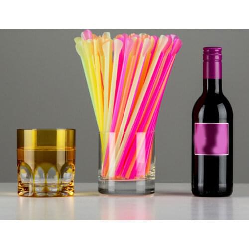 100Pcs Plastic Drinking Straws Spoon Colorful Disposable Tea Tools Straw Eco Friendly Washable Bar Accessory Kitchen Supplies