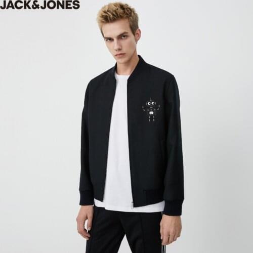 JackJones New Fashion Mens Embroidered Pattern Baseball Collar Woolen Jacket|220127505