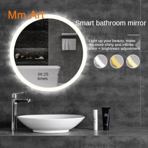 60CM Nordic Hand Washing Wall Hanging LED Luminous Light Mirror round with Light Toilet Mirror Smart Anti-Fog Bathroom Mirror