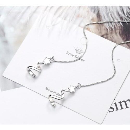 Latest 925 Sterling Silver Earrings Lady Jewelry Simple Sweet Pentagram Long Tassel Earring Women Valentines Day Accessories