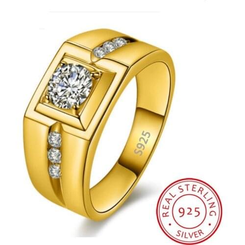 Solitaire male Promise Ring 925 sterling silver Bijou AAAAA Cz Engagement Wedding band rings for men Fashion Party Jewelry