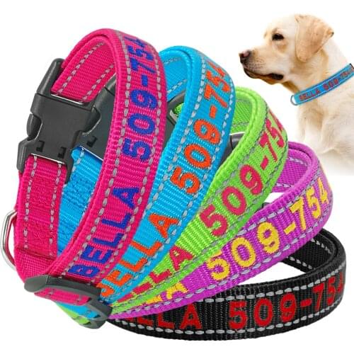 Personalized Dog Collar Custom Embroidered Nylon Dog ID Tag Collars Reflective Pet Name Phone Collar For Small Medium Large Dogs