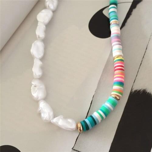 New Bohemian Colorful Pearl Beads Weaving Handmade Baroque Simulated Pearl Necklace Clavicle Chain Choker Jewelry
