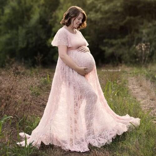 Women Pregnant Dress Lace Long Maxi Dress Maternity Gown Photography Props Clothes Party Wedding Dress