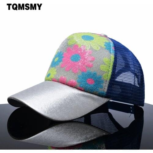 Casual girls summber baseball caps women flowers mesh hat brand snapback cap sequins shiny bone hats for women hip hop casquette