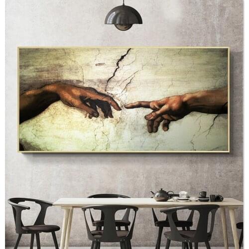 The works of Adam created by Michelangelo. Famous works of art. Paintings and posters printed on canvas for home decoration