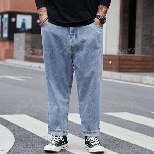 Simple Loose Mens Jeans Solid Color Casual Harlan Pants For 140kg Fat Man Size 28-48 Vêtements De Grande Taille Pour Hommes