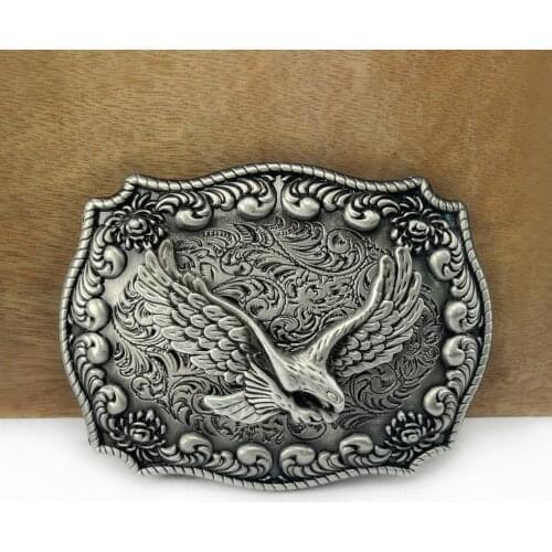 BuckleClub retro western flower eagle jeans gift belt buckle FP-03523-2 pewter finish for men 4cm width loop drop shipping