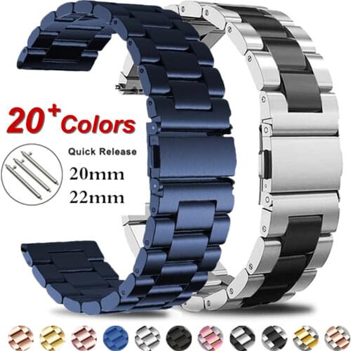 20 22mm Watch band for gear S3 S2 loop Stainless Steel bracelet for galaxy watch 3 41 45mm for Amazfit Bip Huawei GT Sport Strap