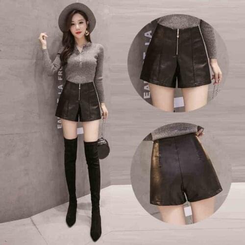 High Waist Shorts Woman Girls A-line Elegant Leather Short Bottoms Casual Loose Autumn Winter Women Shorts