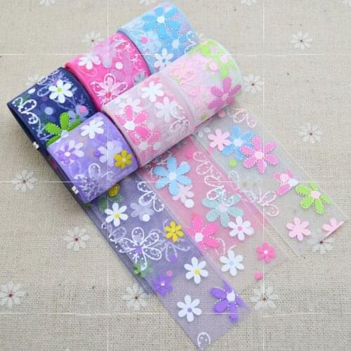 Special Sales! Grosgrain 6 Colors Candy Flower Printed Ribbon Set Webbing Satin Cartoon Hairbow Ribbon