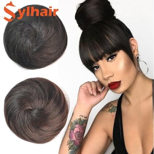 Sylhair Fake Hair Bun Extension Clip in on Synthetic Hair Tail Donut Drawstring Chignon Hairpiece Updo Hair Piece Ponytail For W