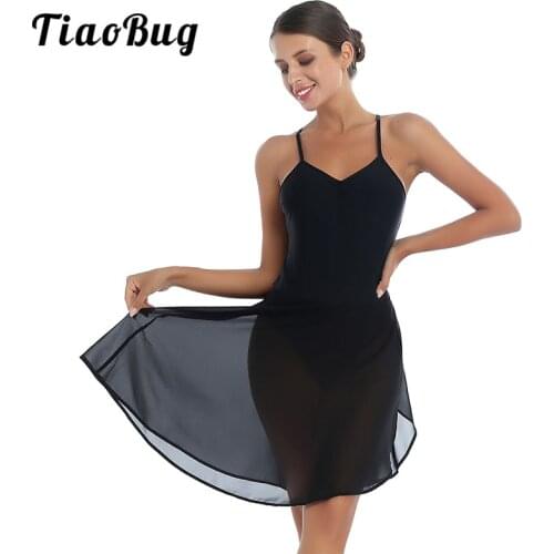 TiaoBug Sleeveless V Neck Dancewear Women Ballet Dress Chiffon Skirt Gymnastics Leotard Adult Contemporary Lyrical Dance Costume