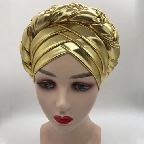 2021 African Braid Turbans For Women Auto Gele Headties Nigerian Female Turban Caps Cross Ready To Wear Head Wraps Bonnet