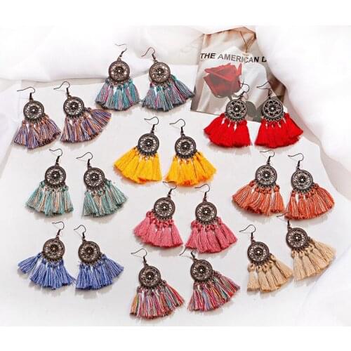 Vintage Flower Alloy Statement Ladies Earrings Fashion Jewelry Boho Summer Tassel Dangle Earrings Pendientes Mujer