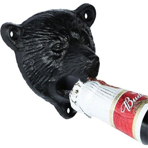 Vintage Cast Iron Bear Design Beer Soda Top Opener Durable Kitchen Bar Openers Tools Wall Mounted Glass Bottle Cap Opener
