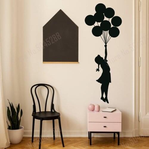Balloon Girl Wall Sticker Hot Air Nursery Baby Decor Vinyl Room Cute Decal Teen Love Silhouette Black Label Drawn Gift Z656