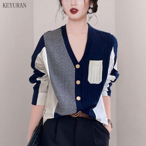 Patchwork Knitted Cardigan Sweater Women 2021 Spring Autumn Korean Style Irregular Loose Femme Oversized Lazy Knitwear Tops